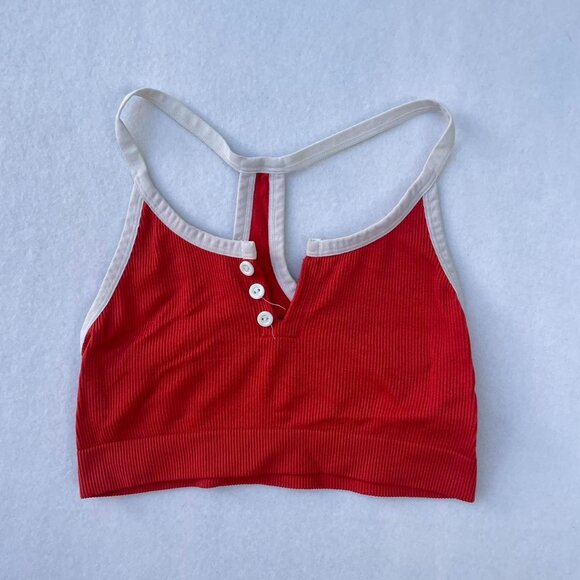 Red and White Colsie Ribbed Knit Sports Bra Racerback Bralette Size S Workout - Picture 1 of 5